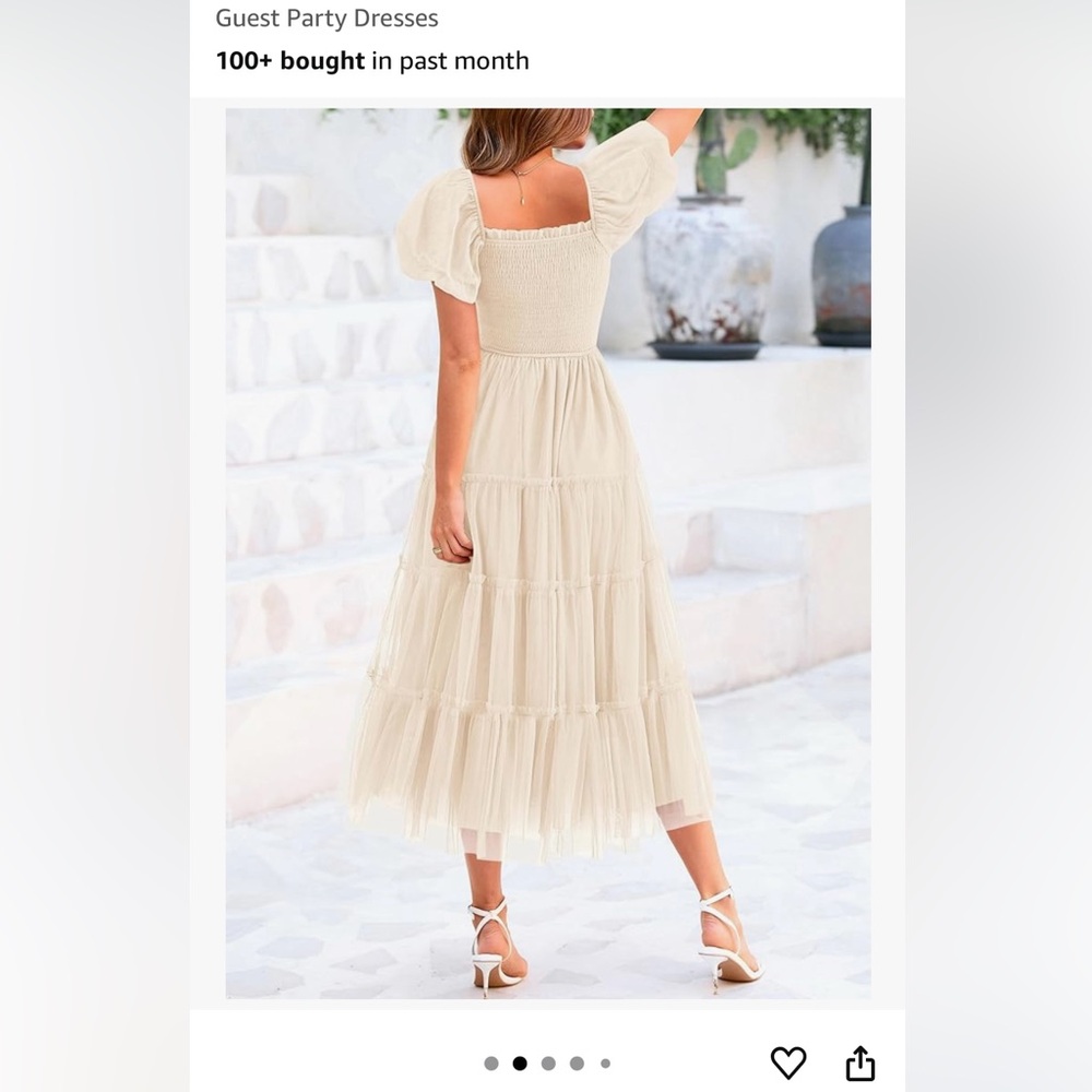 Women’s Elegant Cream Puff Sleeve Dress - Picture 2 of 7